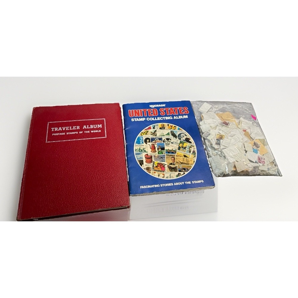 Vtg‎ starter stamp World Traveler Album & Hygrade US Book W/ 100's Loose Stamps